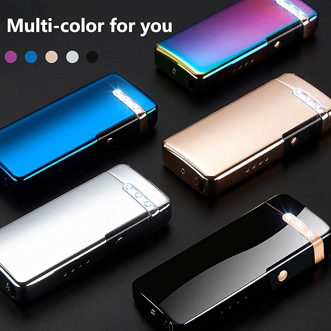 Electric Lighter Rechargeable, RSBYE USB Lighter with LED Battery Indicator Plasma Flame Lighters Windproof Great for Candles, Camping, and Home (Ice Silver)
