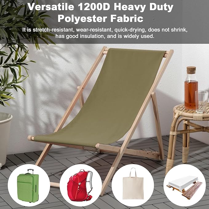 Thickened Waterproof Canvas Fabric by The Yard, 1200D 58" W Outdoor Upholstery Material Heavy Duty Fabric Water Resistant Sewing Material for Chair Patio Cushion Purse Bag, 6 Yard Khaki