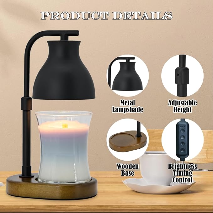 Candle Warmer Lamp with Timer - Electric Adjustable Candle Lamp Warmer, Birthday Gifts for Women, Mothers Day Gifts for Mom, House Warming Gifts New Home, Candle Warmer for Jar Candles with 2 Bulbs