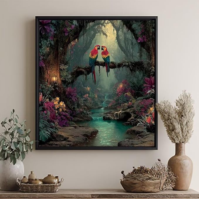 Paint by Numbers Kit for Adults Parrot Paint by Numbers River DIY Crafts for Adults Canvas Paintings Kits, Hobbies for Women Art With Accessories for Home Wall Decor 32x32inch Without Frame K-84X9