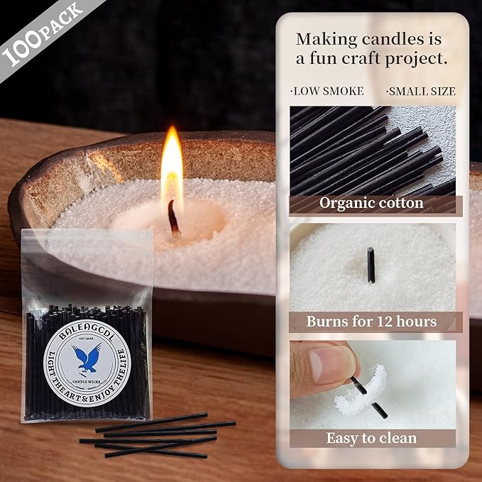 Pearled Candle Wick 2.2 Inch Black Cotton Wicks 100-Pack - Premium Metal-Free & Lead-Free Candle Wicks for Candle Making
