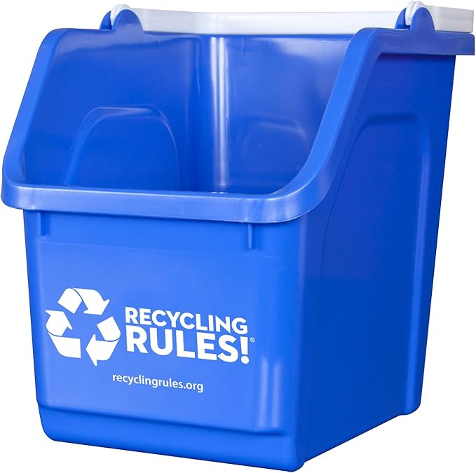 6 Gallon Stackable Recycling Bin Container in Blue, Eco-Friendly BPA-Free Handy Recycler with Handle, 4-Pack