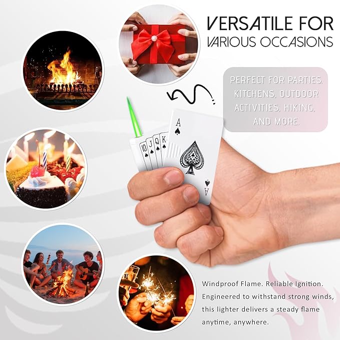 Jet Torch Lighter Green Flame Ace of Spades Design Cool Lighters Refillable Butane Windproof Poker Lighter Adjustable Flame for BBQ,Candle,Gift for Men/Women (Without Gas) (White Ace)