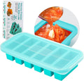 SHIKORI Silicone Freezer Tray With Lid, Silicone Freezer Food Molds, Large Ice Cube Tray, Silicone Freezer Container,Freeze & Store Soup, Sauce, Broth,Leftovers (Blue-6 Cups)