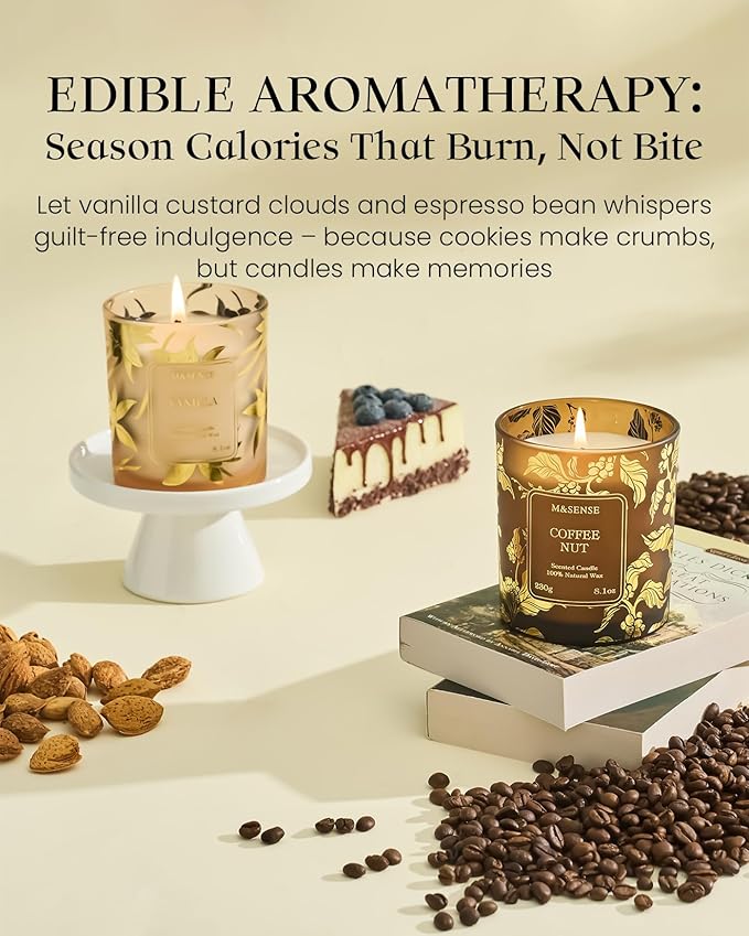 M&SENSE Coffee Nut Soy Candles, Vegan Naturally Scented 8.1oz 42-Hour Long Burning, Winter Home Fragrance for Office Bathtub Calm, Housewarming New Year Gifts