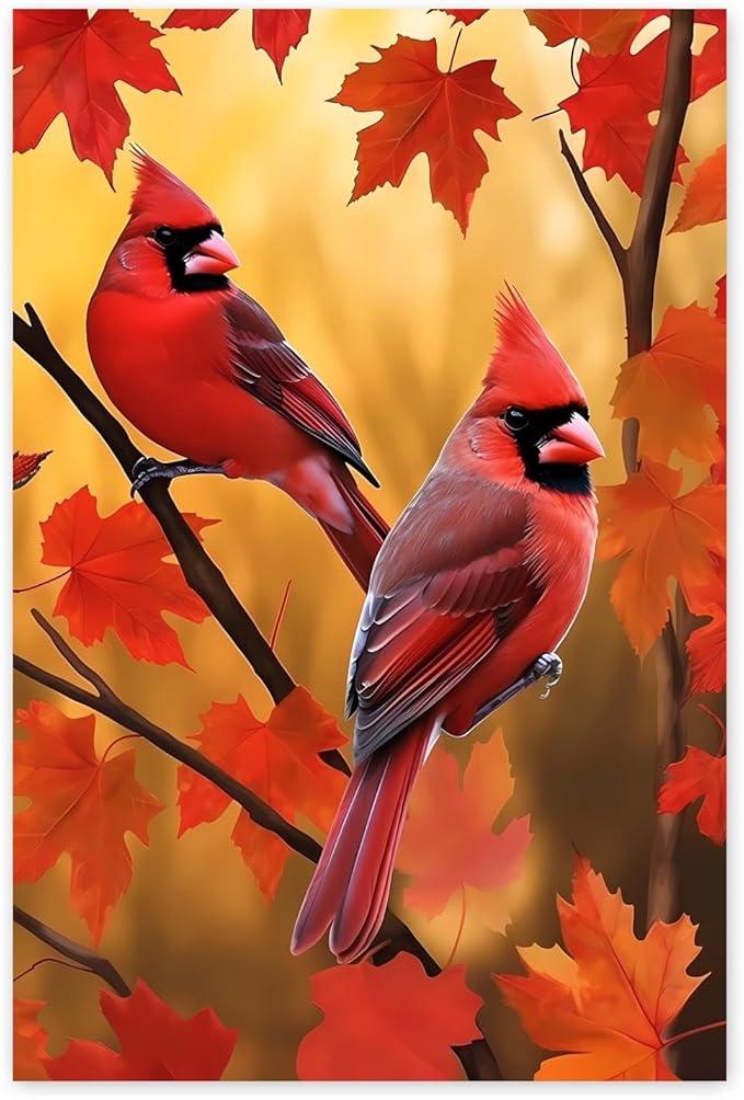 GUAIEUW DIY Diamond Painting Kit - Season Theme, 5D Full Round Diamond Autumn Red Birds Diamond Painting Art for Beginners, Room Wall Decor, Personalised Gift for Lover 18x24 Inch