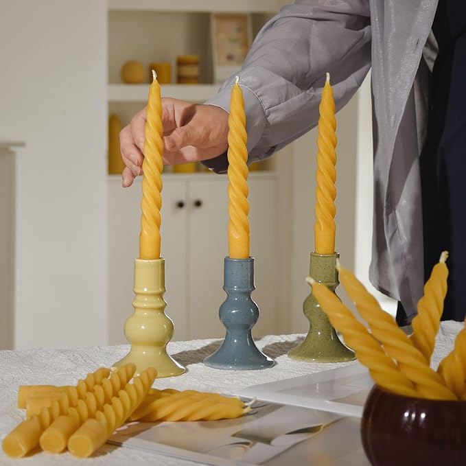 DEYBBY 7 inch Spiral Beeswax Candles Set of 4 - Dripless and Smokless Twisted Pure Bees Wax Candle for Home Decor & Gift Any Occasions