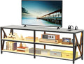 Lvifur 83“ LED TV Stand for 85 75 65 inch TV, Auto Sensor Entertainment Center with RGB Dimmable Lights, TV Console Table with Open Storage Shelves and Metal Frame (White)
