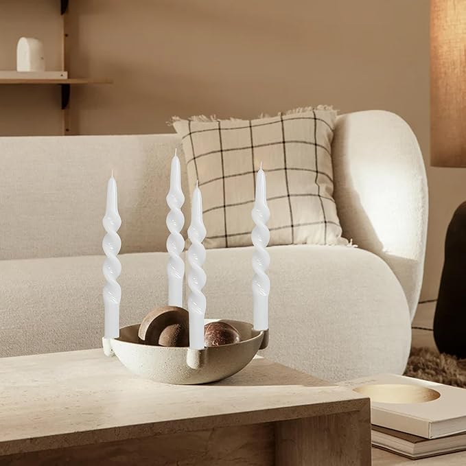 Dripless Unscented Spiral Candles 10 Inch Crystal White Twist Design Smokeless Long Burning Candles Elegant Decorative Lighting for Home Décor Dinner Party Romantic Evenings