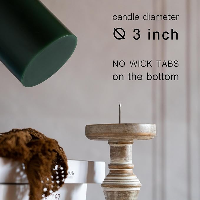 MOZEAL 3" x 4" Hand-Poured Unscented Candle,Dripless Pillar Candle Set of 3,Long Clean Burning,Approx 72 Hours Burn Time,Rustic Country Style,Wedding,Dinner,Christmas and Home Decor,Dark Green