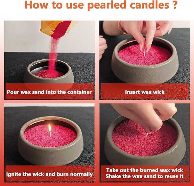 DRMAISON Pearled Candle Wax Sand DIY Kit - 35.3 oz, Bright Red, Non-Toxic&Smoke-Free, Refillable with 60 Wicks, Long-Lasting Flame, Highly Customizable for Wedding, Party&Holiday Decor