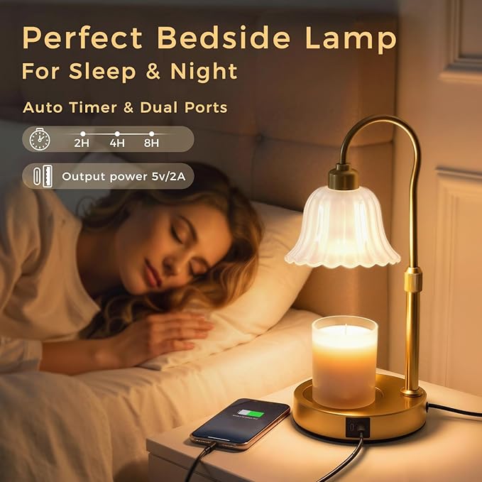 DomeStar Gold Candle Warmer Lamp, Flower Wax Melt Lamp with Timer Cottage Core Decor Mother Day Gift for Woman