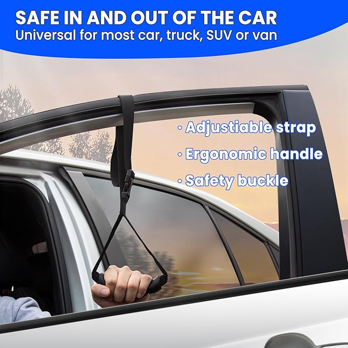KOUNATSURI Car Handle Assist for Elderly - Car Door Handle for Elderly & Seniors & Handicap - Multifunction Car Armrest Portable Bar（2Pack Blue and Strap）