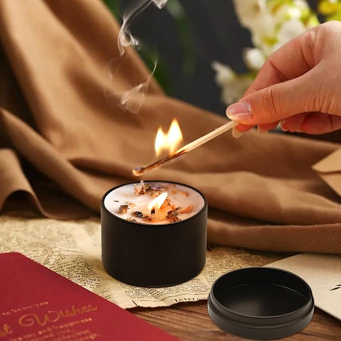12-Pack Candle Jars, 4oz Candle Tins with Lids, Empty Metal Candle Jars for Making Candles Bulk Candle Containers - Full Black