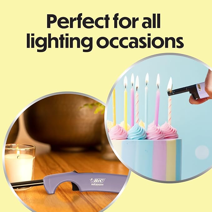 BIC EZ Reach Lighters, Long Metal Wand Candle Lighters for Safer Lighting, Pastel Colors, 6-Pack (Colors May Vary)