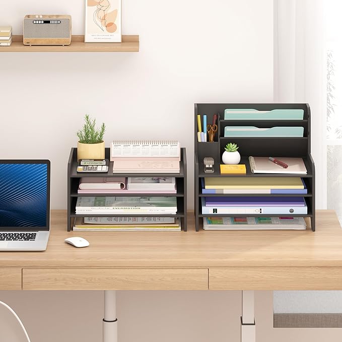 Bamboo Desk Organizer Mail Holder Countertop Letter Tray Wood File Organizer for Desk Letter Sorter Wood Paper File Storage for School Home Office Supplies