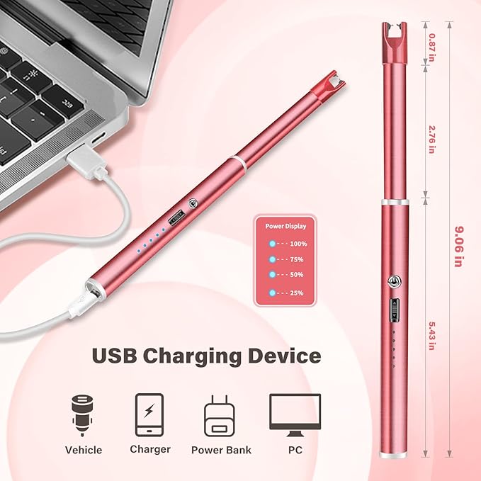 Navpeak Electric Candle Lighter Windproof USB Rechargeable Flameless Long Neck Lighter for Candles Gas Stove Fireplace BBQ Kitchen Grills (Rose Pink)