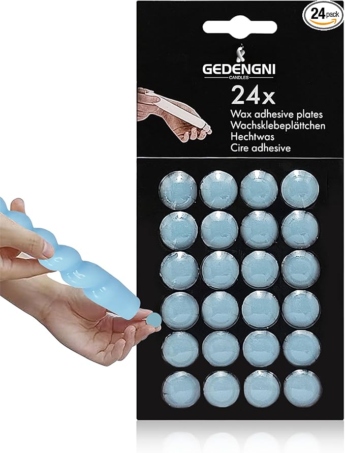 Taper Candle Wax Dots - 24pcs Spiral Sticky Dots White Adapter Small Adhesive, Soft Wax for Any Holder Accessories - Blue