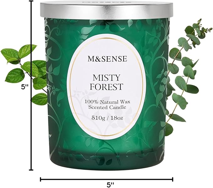 M&SENSE Eucalyptus Pine Soy Candle, Cracking Wooden Wick 18oz 100 Hours Slow Burning Non Toxic, Winter Aromatherapy Candle for Home Fragrance Relaxation, Housewarming Gifts for Men & Women