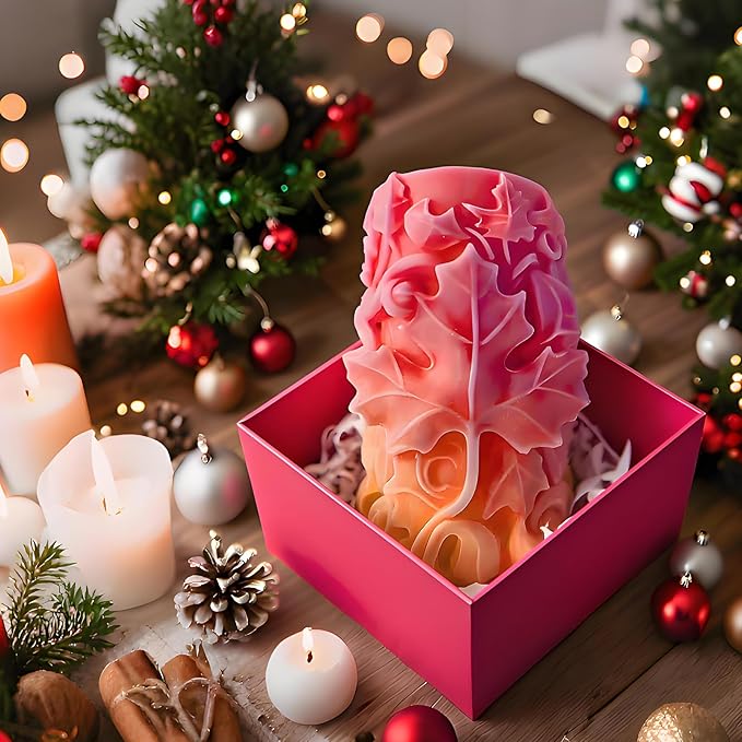 Maple Leaf Embossed Candle Molds, Autumn Leaves Pillar Candle Silicone Molds, 3D Fall Molds for Soap Wax Epoxy Resin, Fondant Chocolate Cake Dessert Decoration Molds DIY Supplies