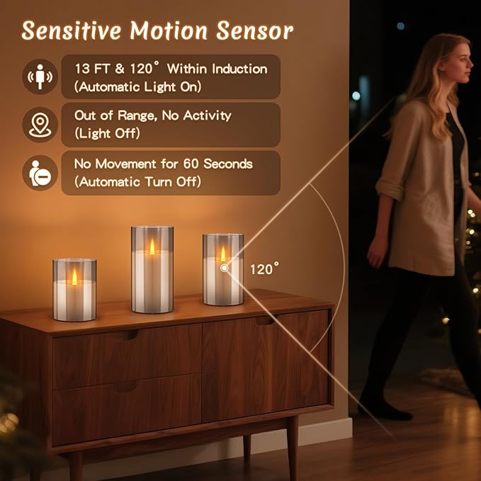 3PC Rechargeable Led Candles, Flameless Flickering with Remote & Timer, with Real Wax Candle in Glass Warm Color Light, Lasting for 200+ Hours for Festival, Party, Bedroom, Living Room Decor. Gray