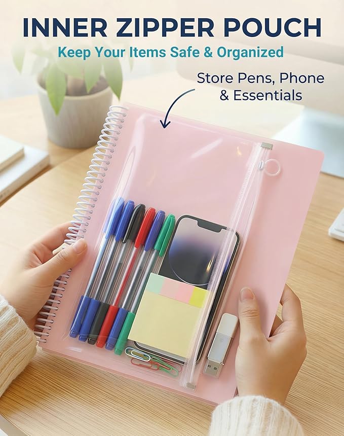 24 Pocket Project Organizer Folder by Dinceer, Letter Size Expandable File Organizer with 12 Color Dividers, Quick View Clear Cover Pocket, Inner Zipper Pouch, Heavy Duty Plastic