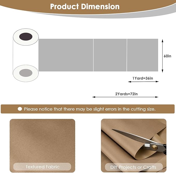 Waterproof Canvas Fabric by The Yard 60" W 600 Denier PVC Backing Water Repellent Polyester Upholster Fabric Material for Indoor Outdoor Marine Awning Tent Craft DIY(1 Yard, Khaki)