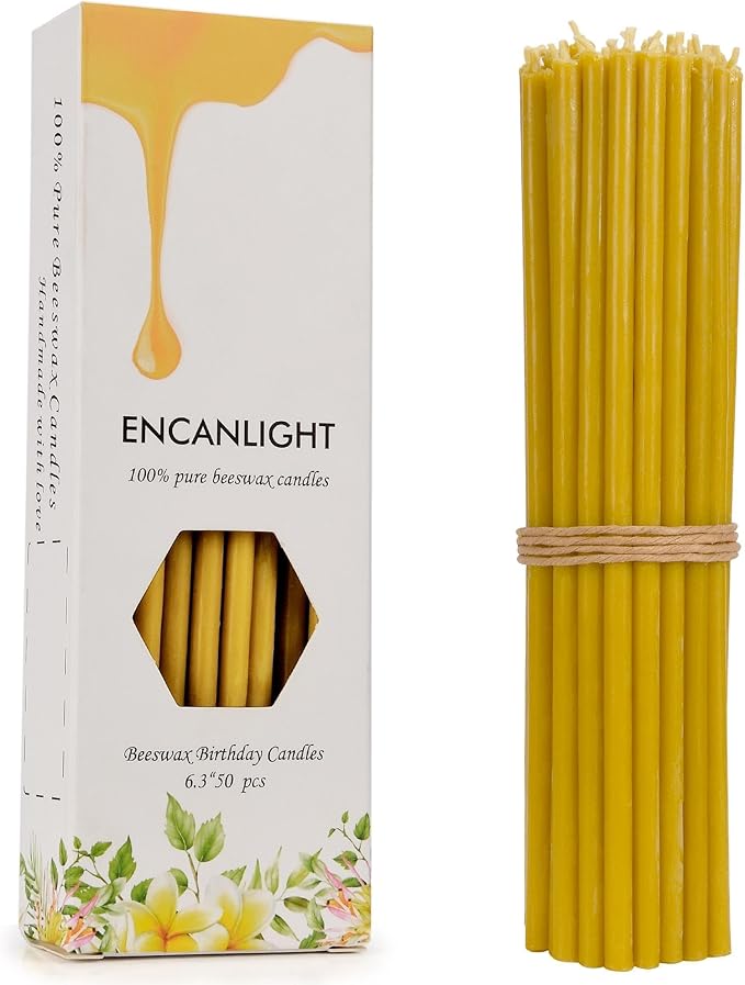 6.1 Inch 100% Pure Nature Meditation Bees Waxs Candles 50pcs-30min Burn Time-High Qualiy Dripless and Smokeless for Birthday Prayer Dinner Church Christmas Hanukkah