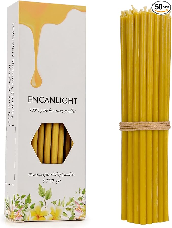 6.1 Inch 100% Pure Nature Meditation Bees Waxs Candles 50pcs-30min Burn Time-High Qualiy Dripless and Smokeless for Birthday Prayer Dinner Church Christmas Hanukkah