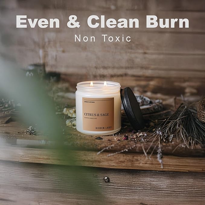 Citrus Sage Scented Candle, 12oz Natural Soy Wax, 2 Wick Aromatherapy Candles for Home Scented, 70hours Clean Burn,Non Toxic, Long Lasting, Premium Scents for Relaxation, Stress Relief, Gifts