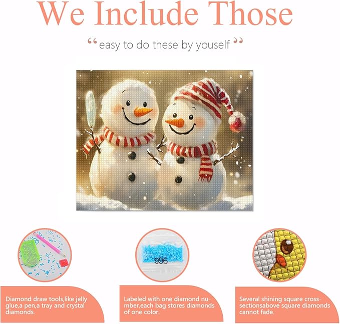 IMLQJES Snowman Diamond Painting Kits - 5D Two Cute Cartoon Snowmen Full Square Gemstone Crystal Christmas Diamond Painting Art Kits for Adult - for Living Room Decor 12x16 Inch