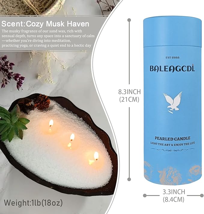 18oz(1.1lb) Pearled Candle with 30 Wicks-MANNYCOM Cozy Musk Haven White Scented Candles-Refillable Pearl Waxs-Smokeless Burns up to 110 Hours for Wedding Decor and Crafts