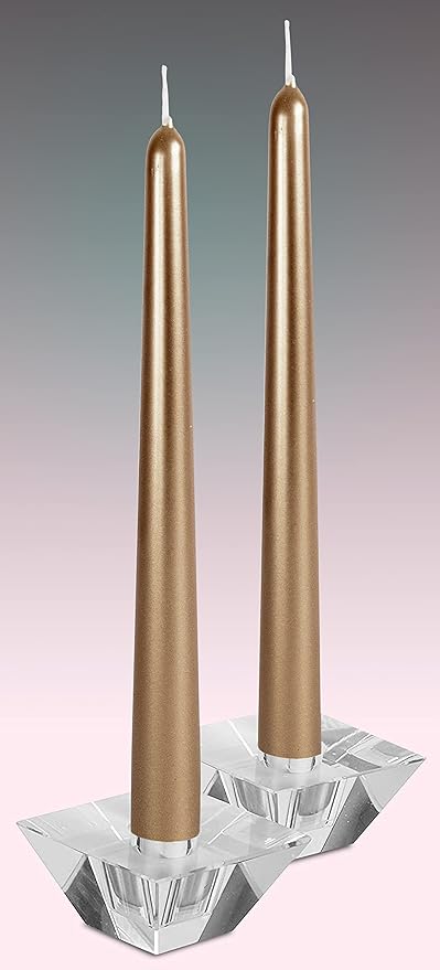 Hyoola Tall Metallic Antique Gold Taper Candles - 10 Inch - Dripless - 12 Pack - 8 Hour Burn Time
