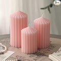 3 Pack Pink Ribbed Pillar Candles - Soy Wax Unscented Candles, 2.76x4.2/4.9/5.9 Inch Smokeless Non Toxic Cotton Wick, Perfect Spring Pillar Candles for Home Decor, Bathroom, Spa & Wedding