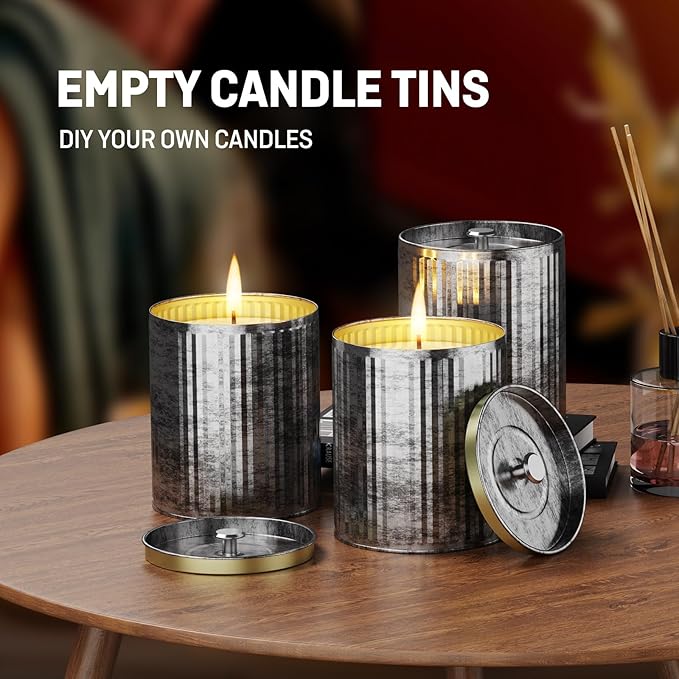 6 Pack (10oz Capacity Of Each) DIY Simple Empty Candle Tin Jar Making Kit | Village Style Durable And Drop Resistant | Family Handmade Candle Tins Can With Lids Gift For Family Parent Child Handicraft
