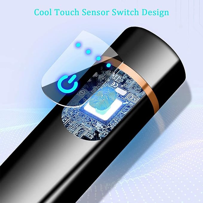 Electronic Lighter, USB Rechargeable Mini Cylindrical Strip Flameless Windproof Electric Upgrade Smart Fingerprint Ignition Lighter for Indoor Outdoor Cigarette (Rose Gold)
