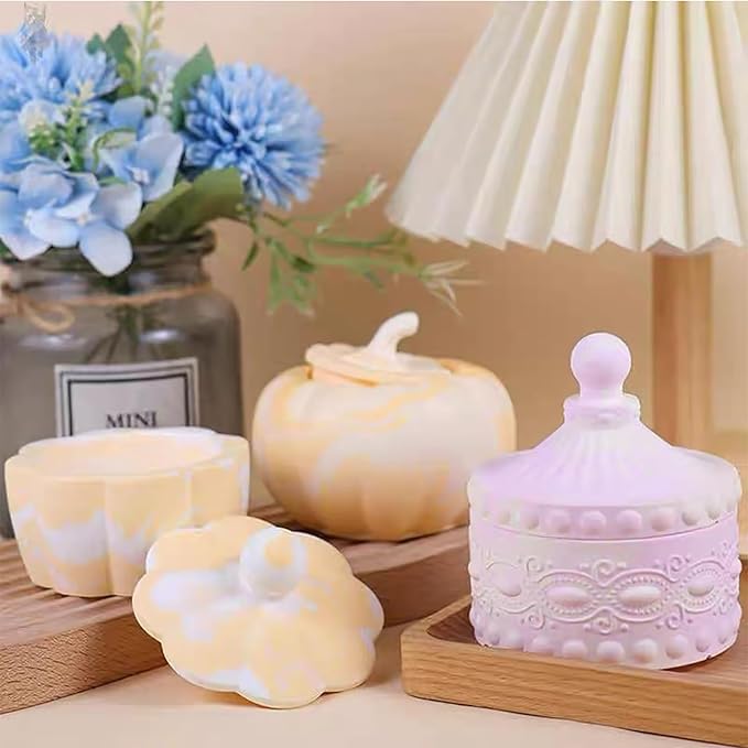 1 Pc Exquisite Silicone Resin Jar Mold Silicone Storage Box Mold with Lids for DIY Epoxy Casting Crafts Cement Concrete Jewelry Storage Boxes Candy Jars Candle Holder Home Decorations Gifts