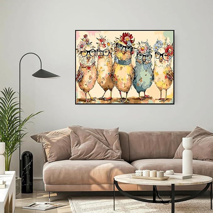 Meothan Framed Hen Paint by Numbers Kits for Adults, Chicken Paint by Number on Canvas Adults Beginners for Home Wall Decor 12x16inch (with Framed Easel)