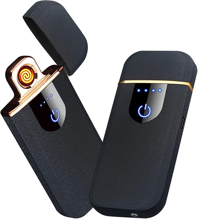 Electronic Lighter Smart USB Rechargeable, Mini Portable Design with Touch Dual-Sided Ignition - Windproof and flameless, Featuring Plasma Technology, Battery Indicator, and Lightweight Build(Black)