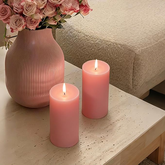 6 Pack Pink Soy Pillar Candles for Mother's Day, Handmade Baby Shower Candles Unscented Pillar Candle, 210 Hours Natural Soybean Candle for Wedding, Home, Party, Smokeless & Dripless-2x4in