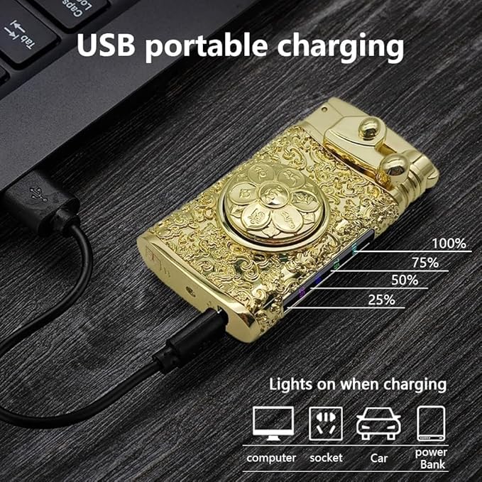 GADATOP Electric Lighter Rechargeable USB Lighter Personalized Creative Lighters Plasma Cool Lighters LED Battery Indication Gifts for Men Boyfriend Husband (Gold)