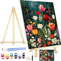 Meothan Framed Paint by Numbers Kits for Adults, Flowers Paint by Numbers Kits on Canvas with Easel for Home Wall Decor 11.8x15.7inch (30x40cm)