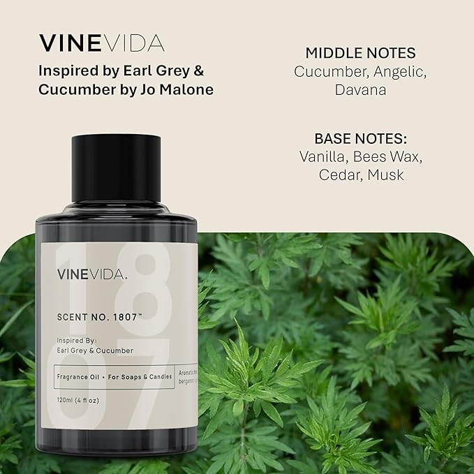 VINEVIDA [16oz] Earl Grey & Cucumber Fragrance Oil for Candle Making - Natural Candle Oil Scents - Soap Making Essential Oil - Made in USA