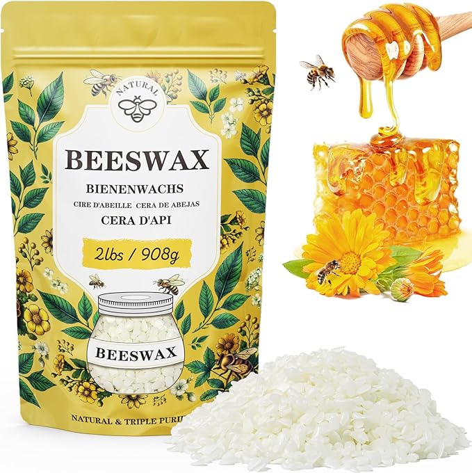 Beeswax pellets 2LB/5LB/10LB/20LB, VEGISHINE Pure and Natural White Beeswax for Candle Making, DIY Skin Care, Lip Balm, Polishing, Lotion, Soap, Candle Making Supplies