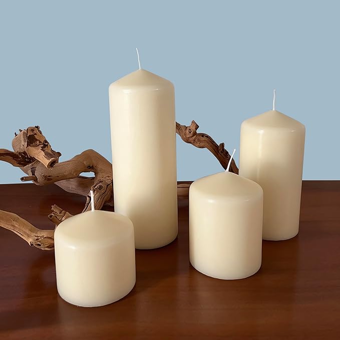 Stonebriar 3 Pack Tall 3 x 6 Inch 65 Hour Long Burning Unscented Ivory Wax Pillar Candles