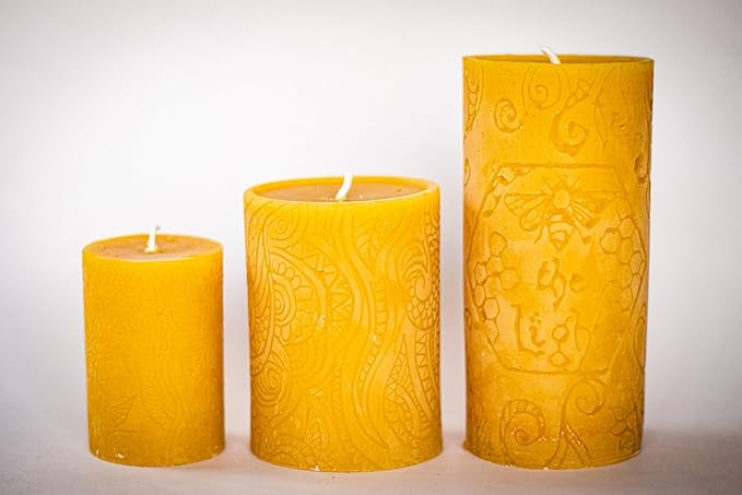 BeeTheLight Beeswax Pillar Candle - 100% Pure Bees Wax - Choose Your Size and Color - 72 Hour Burn Time - Fits 3x6 Holder - Unscented - Natural Light Honey Scent (Red Blossom, Large)