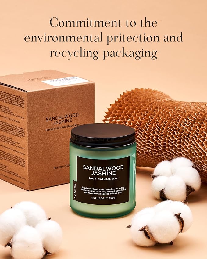 M&SENSE Sandalwood Jasmine Scented Candles for Home, 7.05oz Natural Soy Wax, 50 Hours Cute Candles Non Toxic, Spring Smelling Home Fragrance for Women, Aromatherapy Gifts for Housewarming
