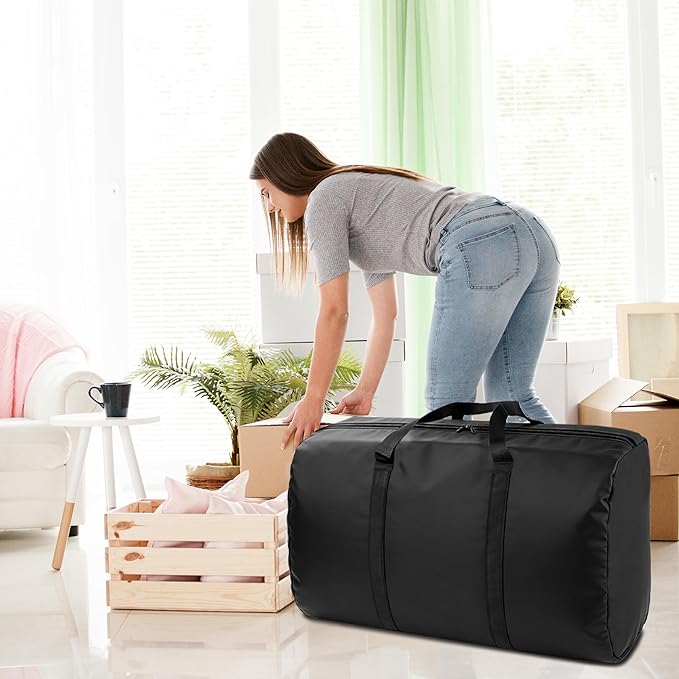 4 Pack 96L Extra Large Moving Bags with Zippers & Carrying Handles for Storage, Packing, Traveling, Camping, Langdry, Big Heavy Duty Moving Totes Bags for Clothes, Supplies and Space Saving