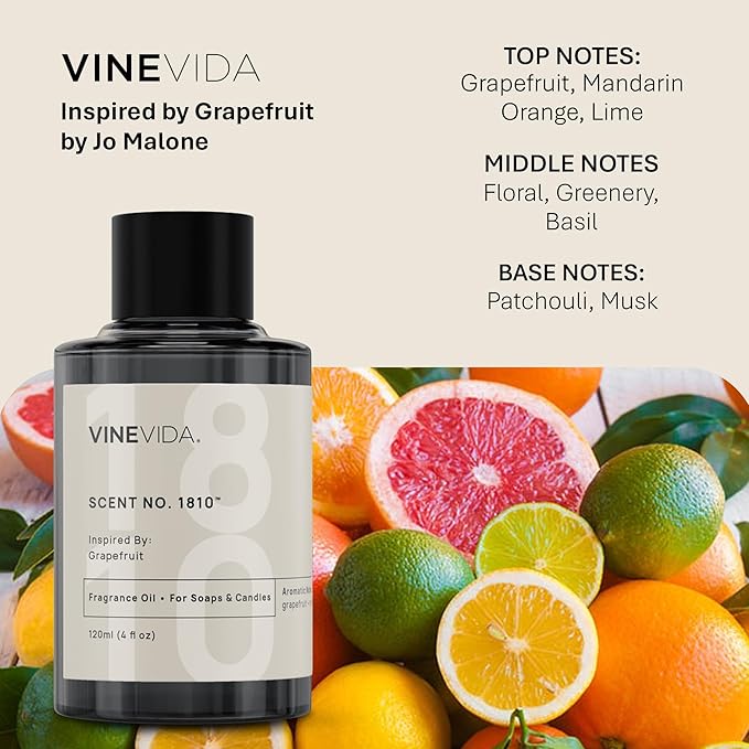 VINEVIDA [16oz] Grapefruit Fragrance Oil for Candle Making - Natural Candle Oil Scents - Soap Making Essential Oil - Made in USA