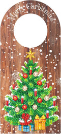 5D Diamond Dots Wood Christmas Door Knob Hanger Ornaments DIY Kit Diamond Art Painting Christmas Tree Hanging Sign Doorknob Pendant Special Shaped Crystal Paint by Number Stitch Room Front Door Decor
